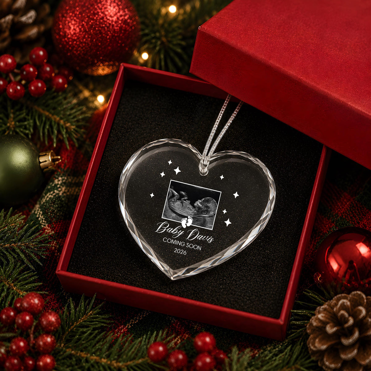 Personalized Ultrasound Ornament, Crystal Glass Keepsake, Baby Announcement Decor