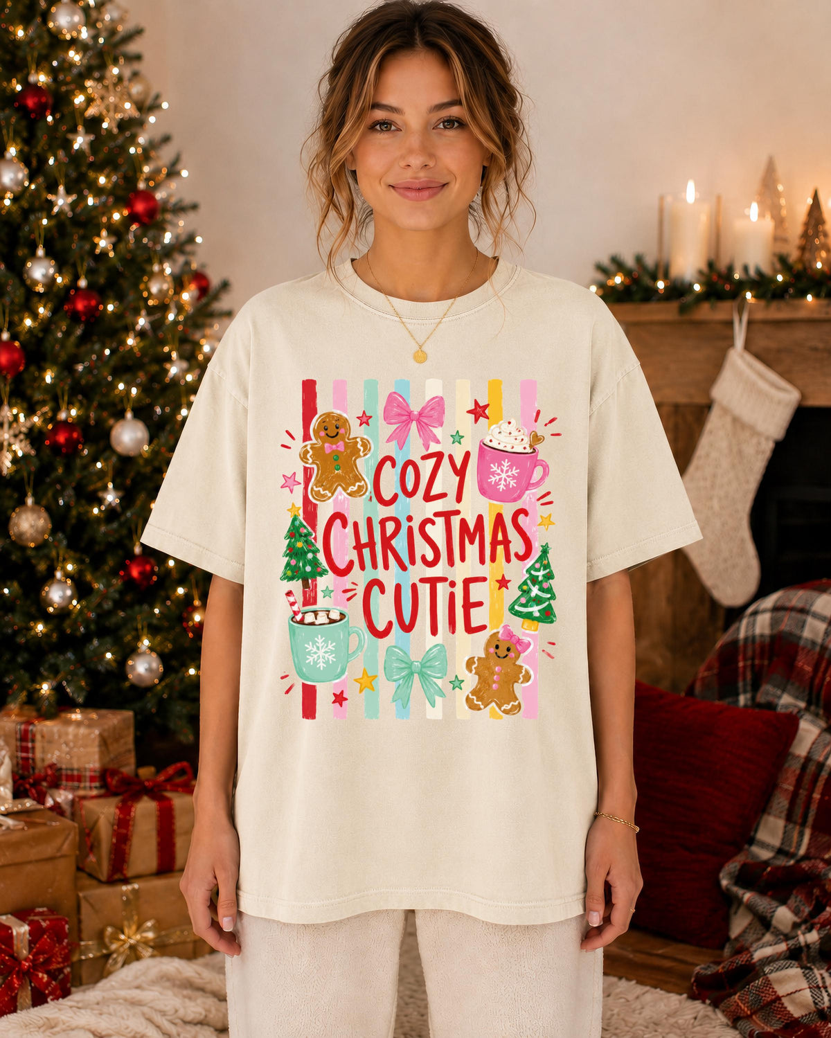 Christmas Quotes Comfort Colors® T-Shirt, Coquette Bow XMAS Crew Tee, Holiday Matching Gift