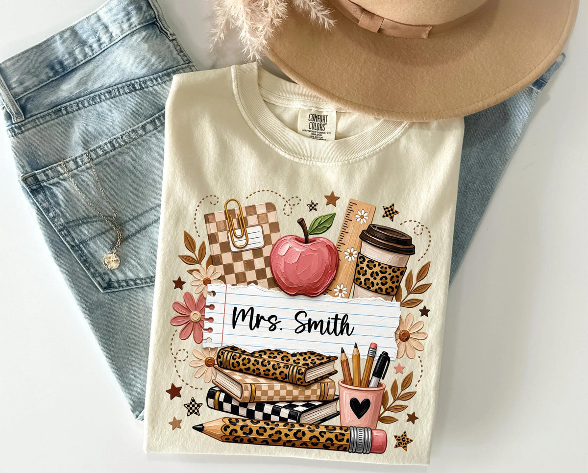 Personalized Teacher Comfort Colors® Shirt, Leopard Teacher Tee, Teacher Appreciation Gift
