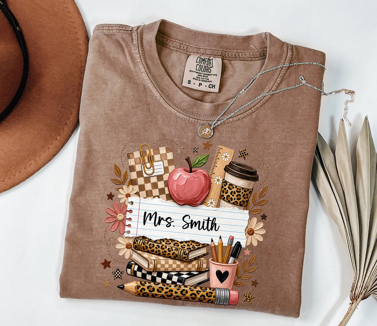 Personalized Teacher Comfort Colors® Shirt, Leopard Teacher Tee, Teacher Appreciation Gift