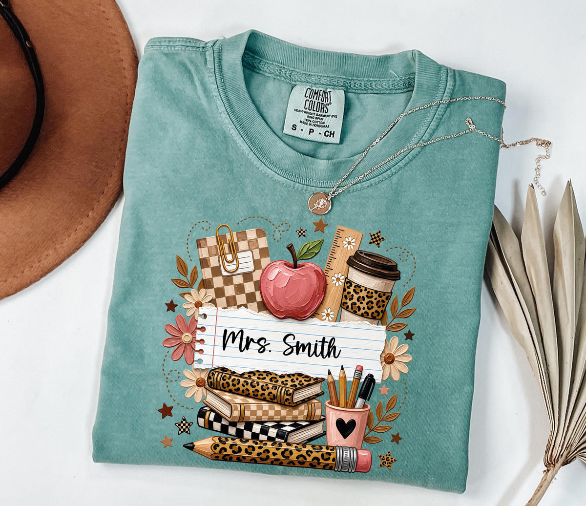 Personalized Teacher Comfort Colors® Shirt, Leopard Teacher Tee, Teacher Appreciation Gift