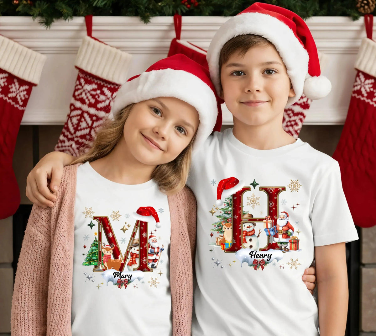 Personalized Christmas Letter T-shirt, Monogram Name Christmas Tee, Xmas Family Matching Sweat