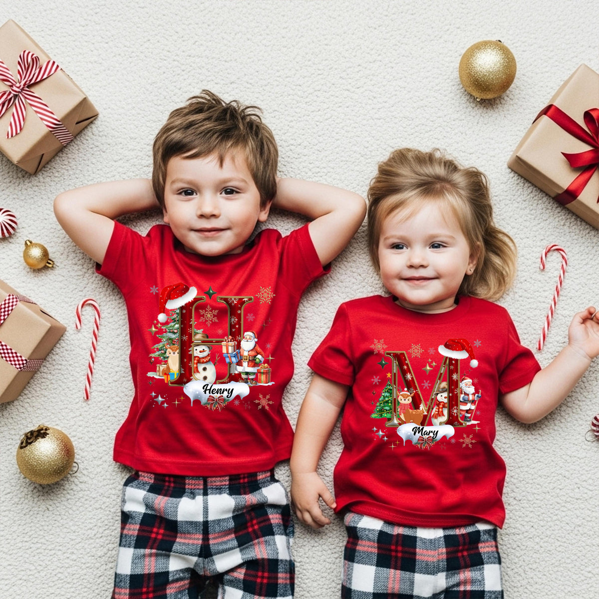 Personalized Christmas Letter T-shirt, Monogram Name Christmas Tee, Xmas Family Matching Sweat