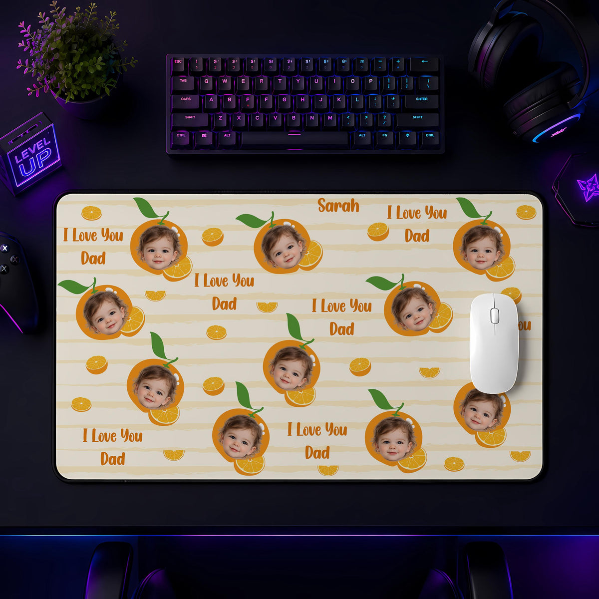 Personalized Kids Photo Desk Mat, Custom Child Face Apple Pattern Keyboard Pad, Mother's Gift