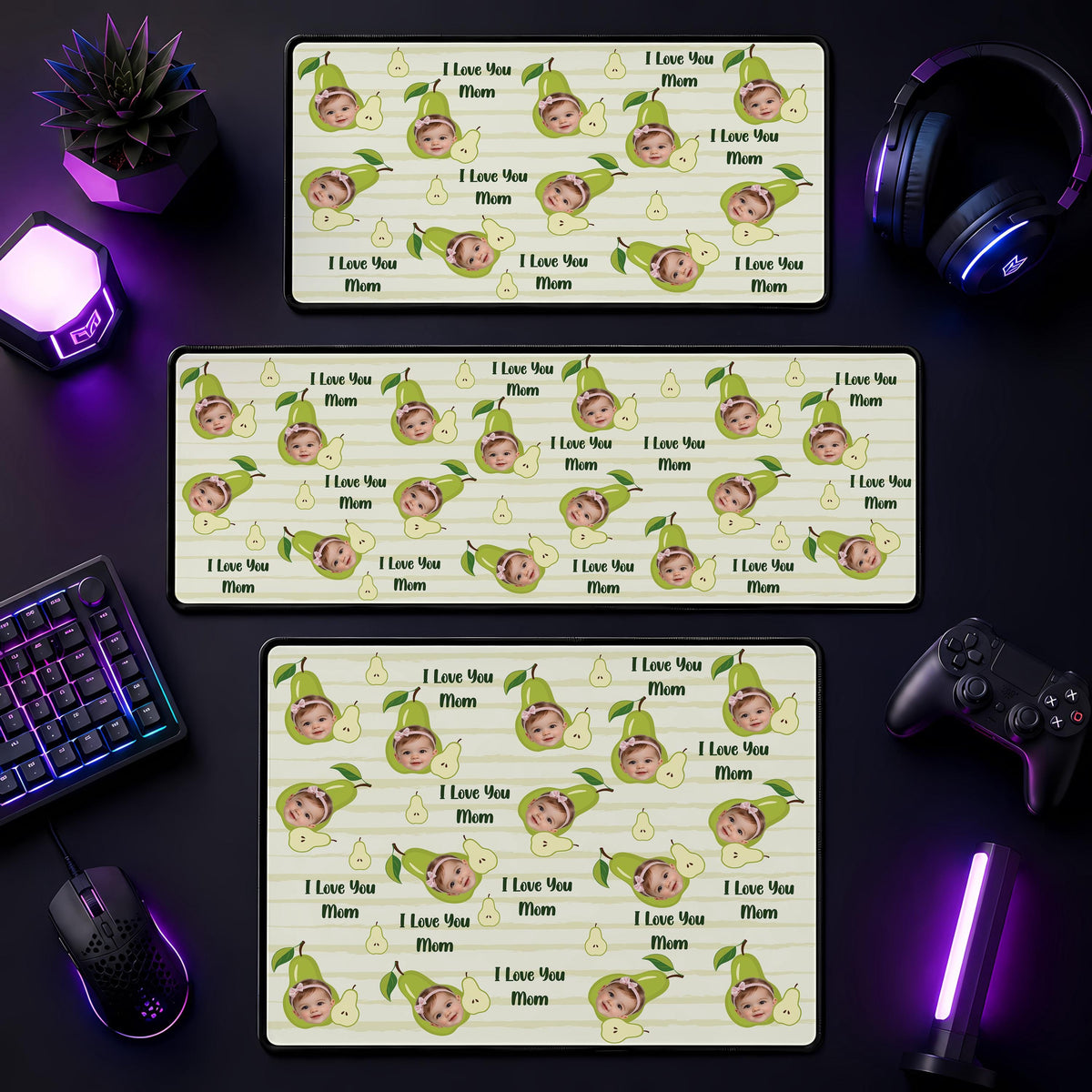 Personalized Kids Photo Desk Mat, Custom Child Face Apple Pattern Keyboard Pad, Mother's Gift