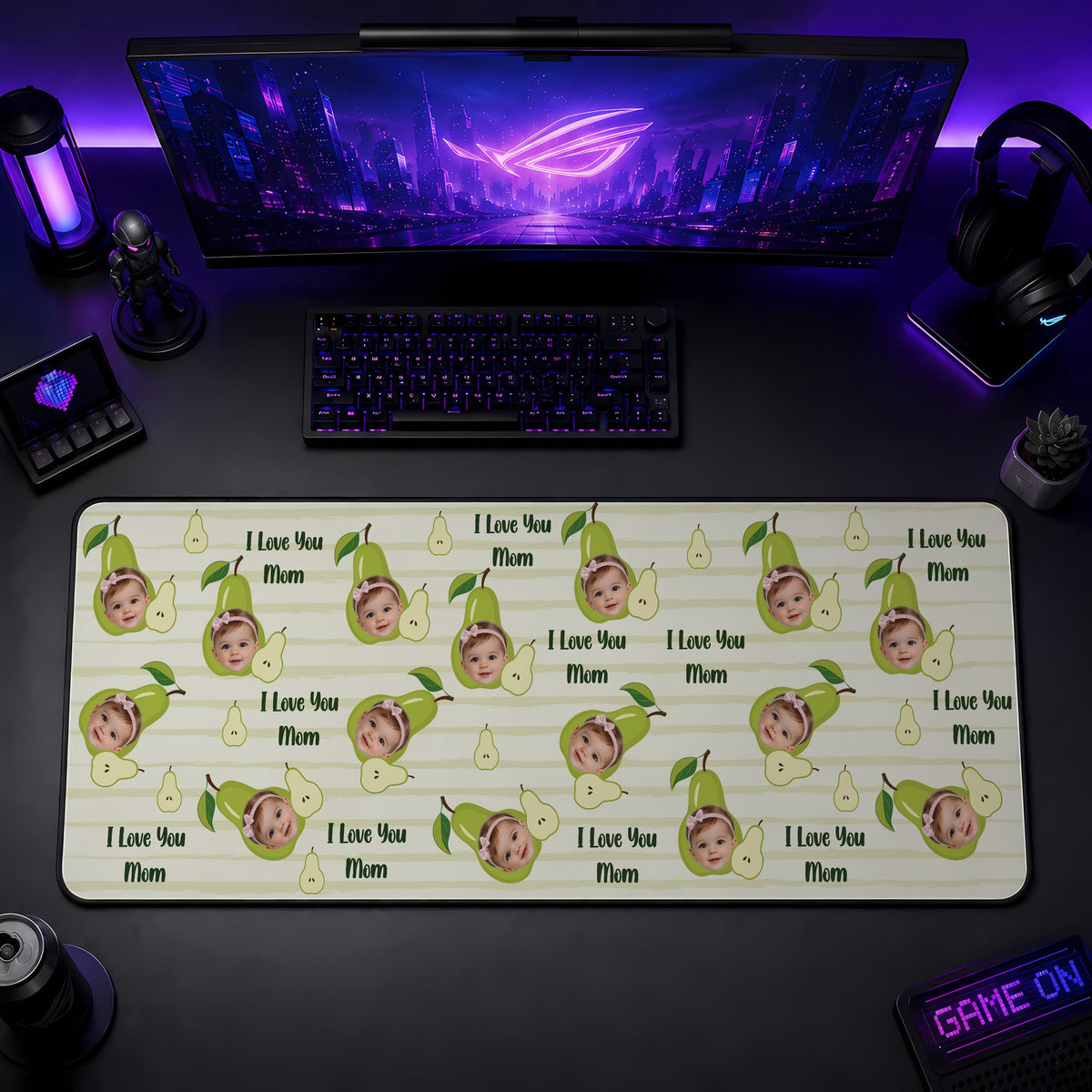 Personalized Kids Photo Desk Mat, Custom Child Face Apple Pattern Keyboard Pad, Mother's Gift
