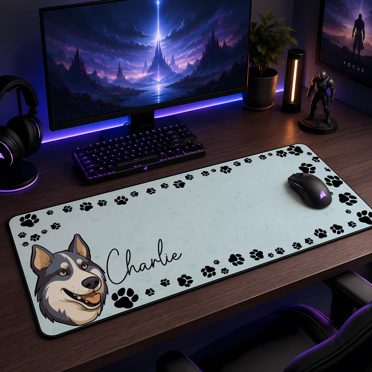 Custom Dog Portrait Desk Mat, Pet Memorial Workspace Decor, Gaming Accessories