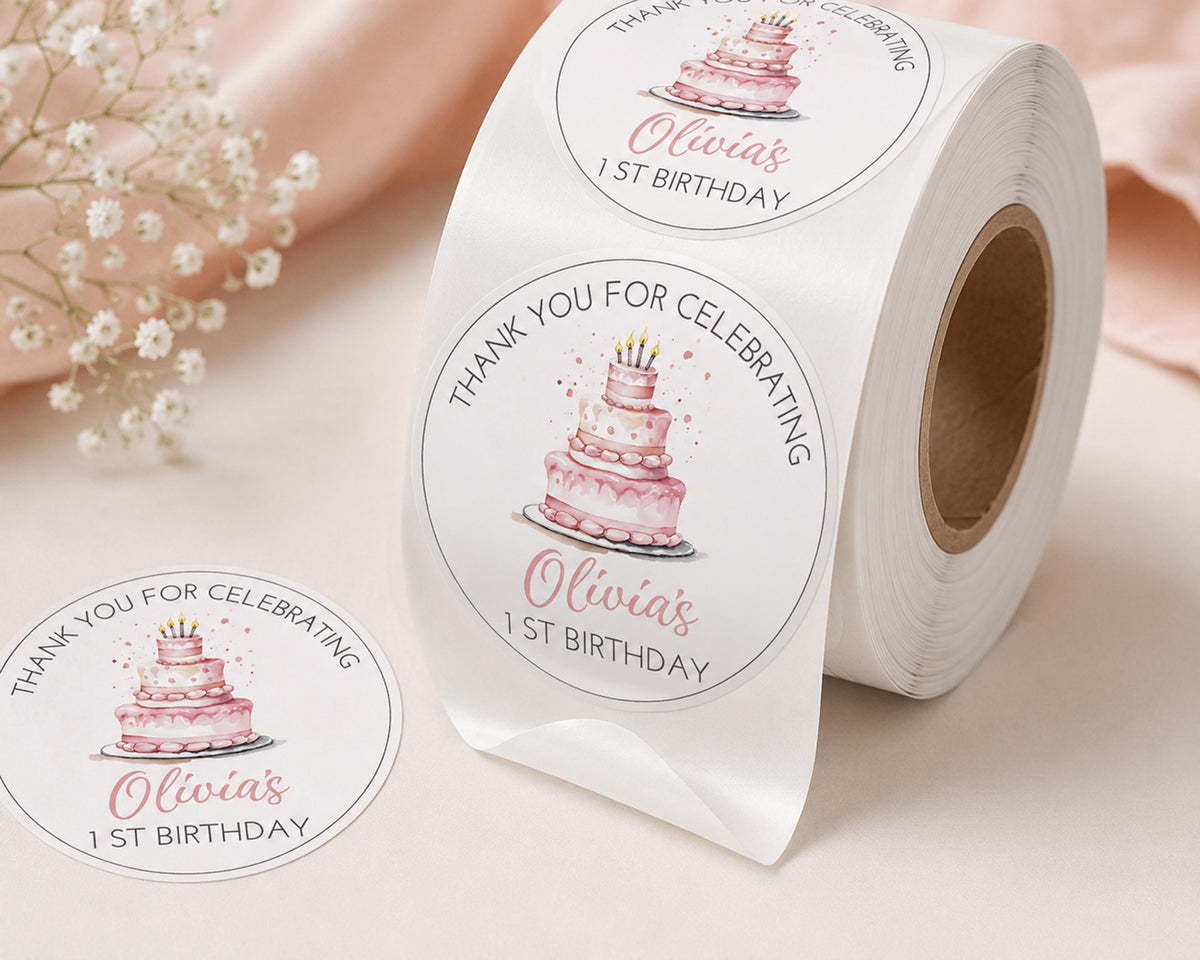 Personalized First Birthday Cake Stickers