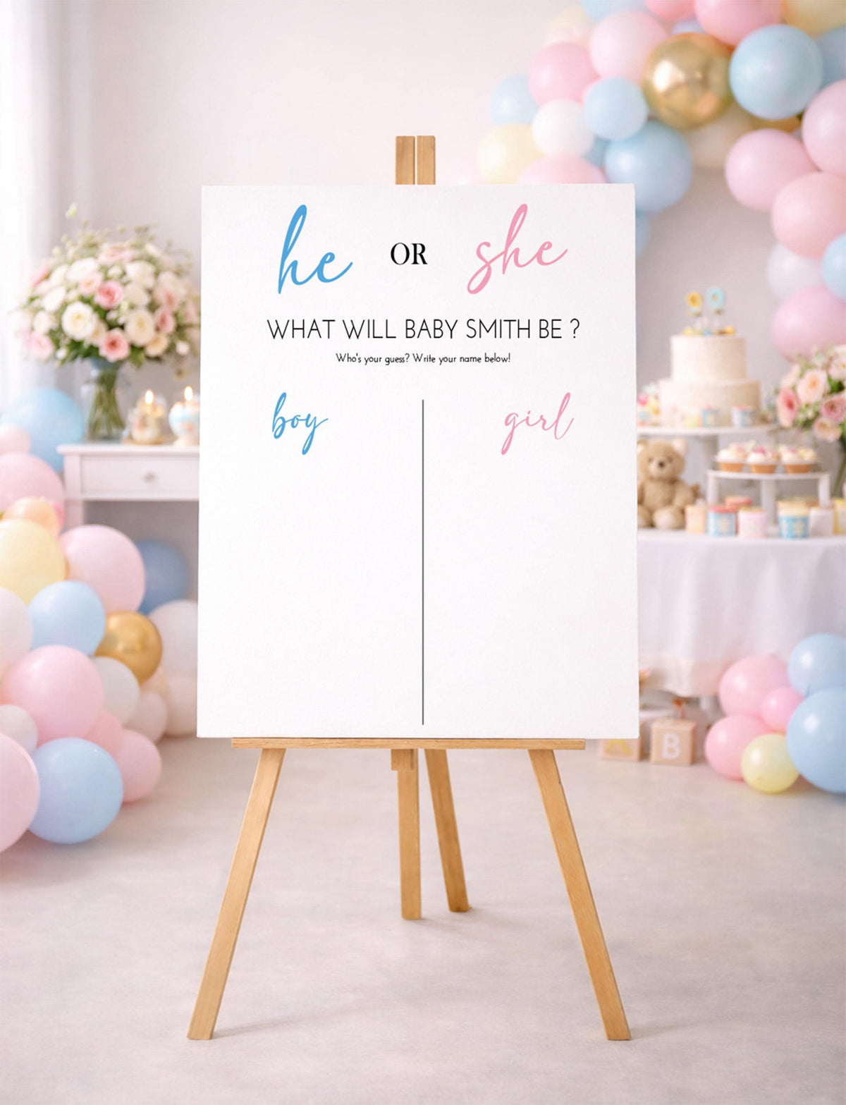 Gender Reveal Party Foam Board, He or She Voting Sign