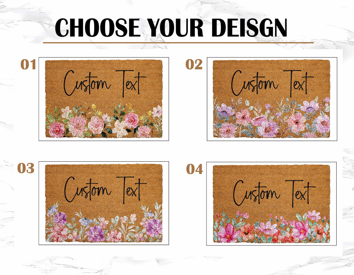 Personalized Floral Doormat, Custom Text Welcome Mat, Boho Flower Front Porch Decor