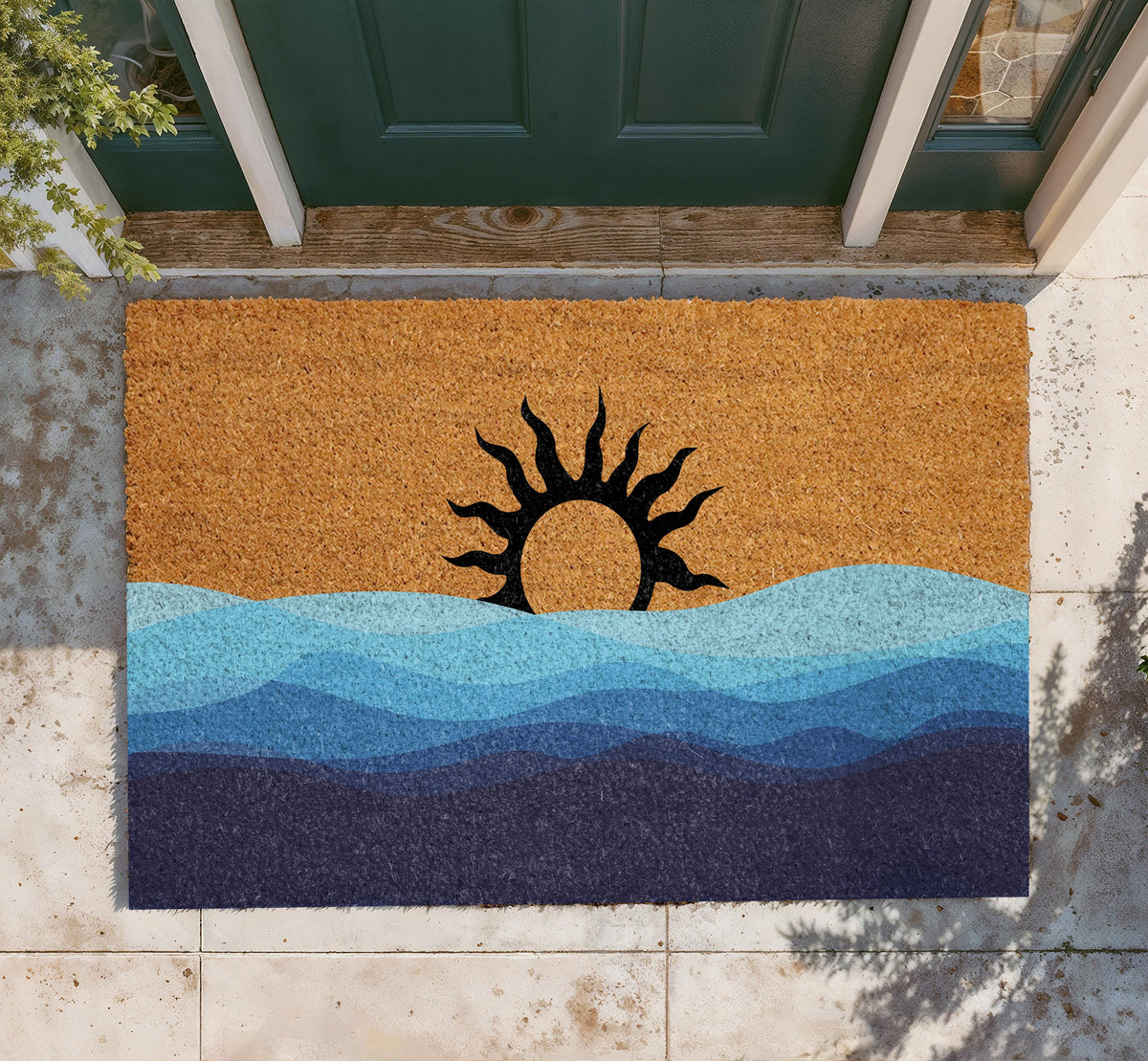 Custom Coastal Sunset Doormat, Ocean Waves Welcome Mat, Beach House Entryway Rug