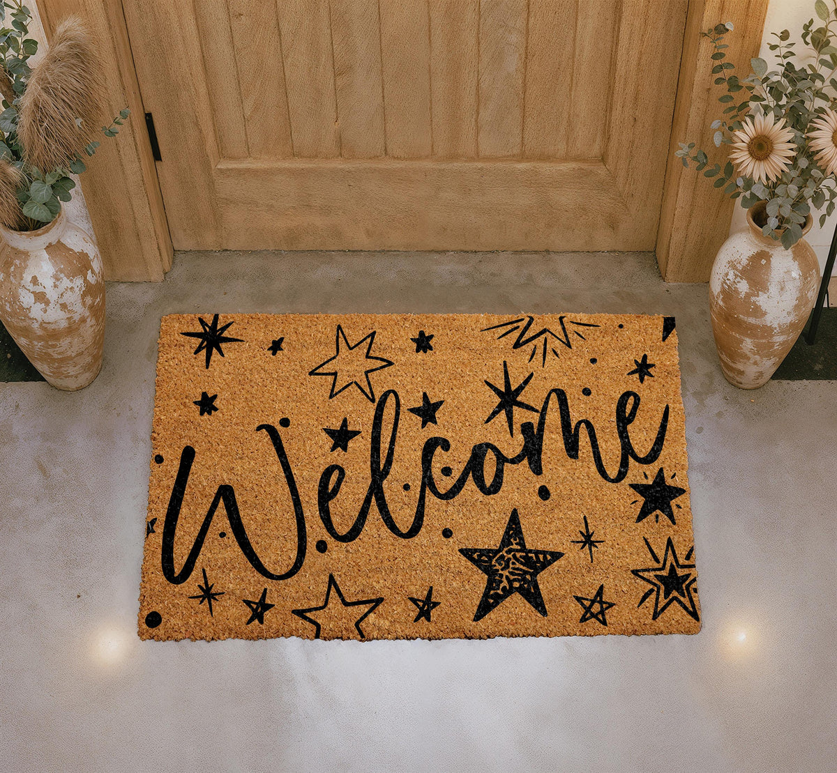 Custom Retro Starburst Doormat, Mid Century Modern Welcome Mat, Family Name Housewarming Gift
