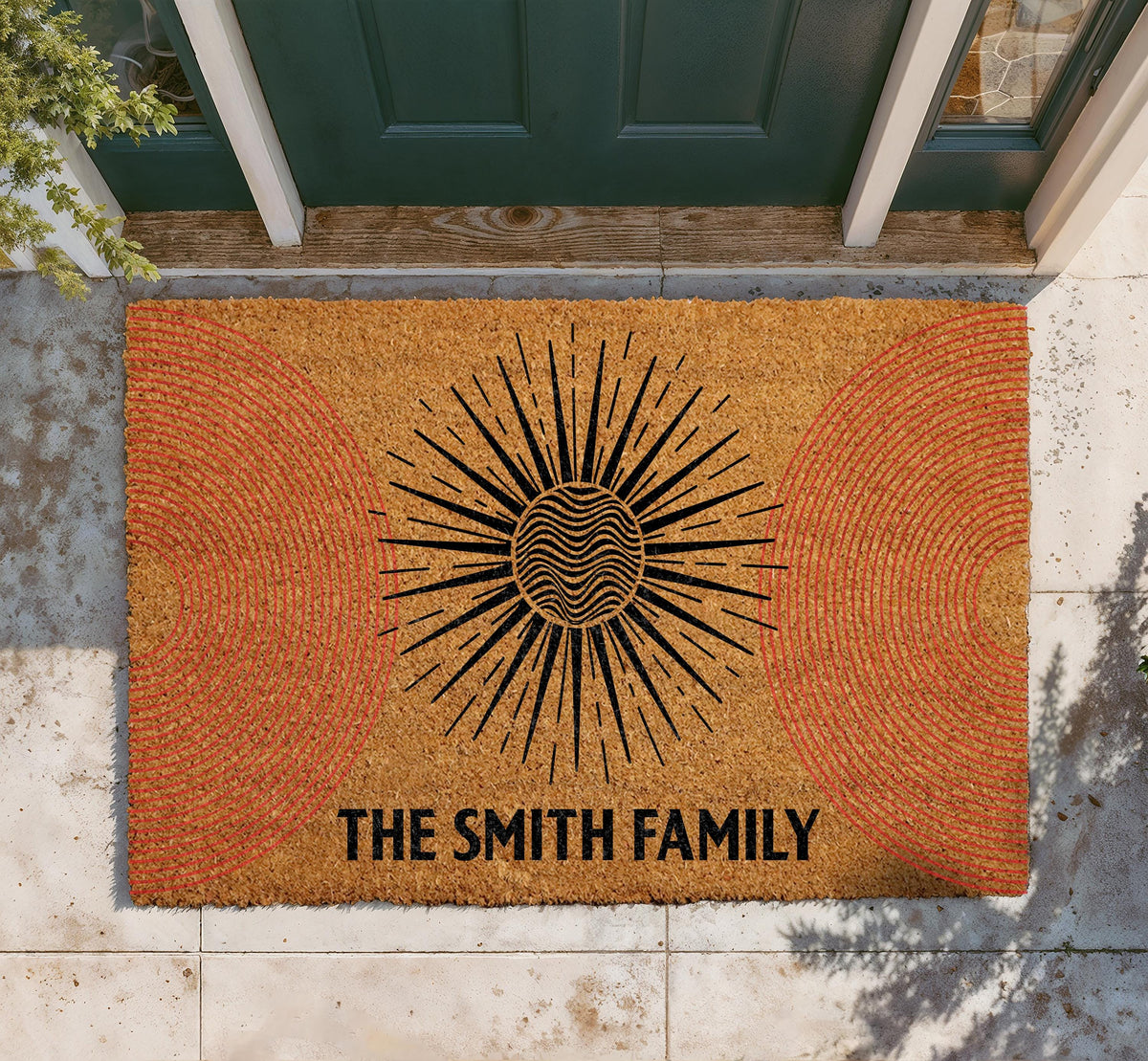 Custom Boho Sunburst Doormat, Celestial Welcome Mat, Mid-Century Modern Rug
