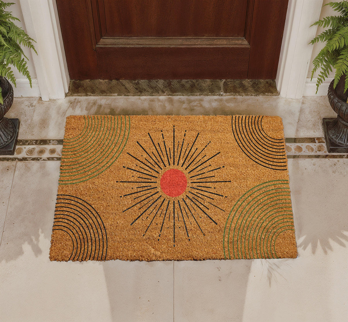 Custom Boho Sunburst Doormat, Celestial Welcome Mat, Mid-Century Modern Rug