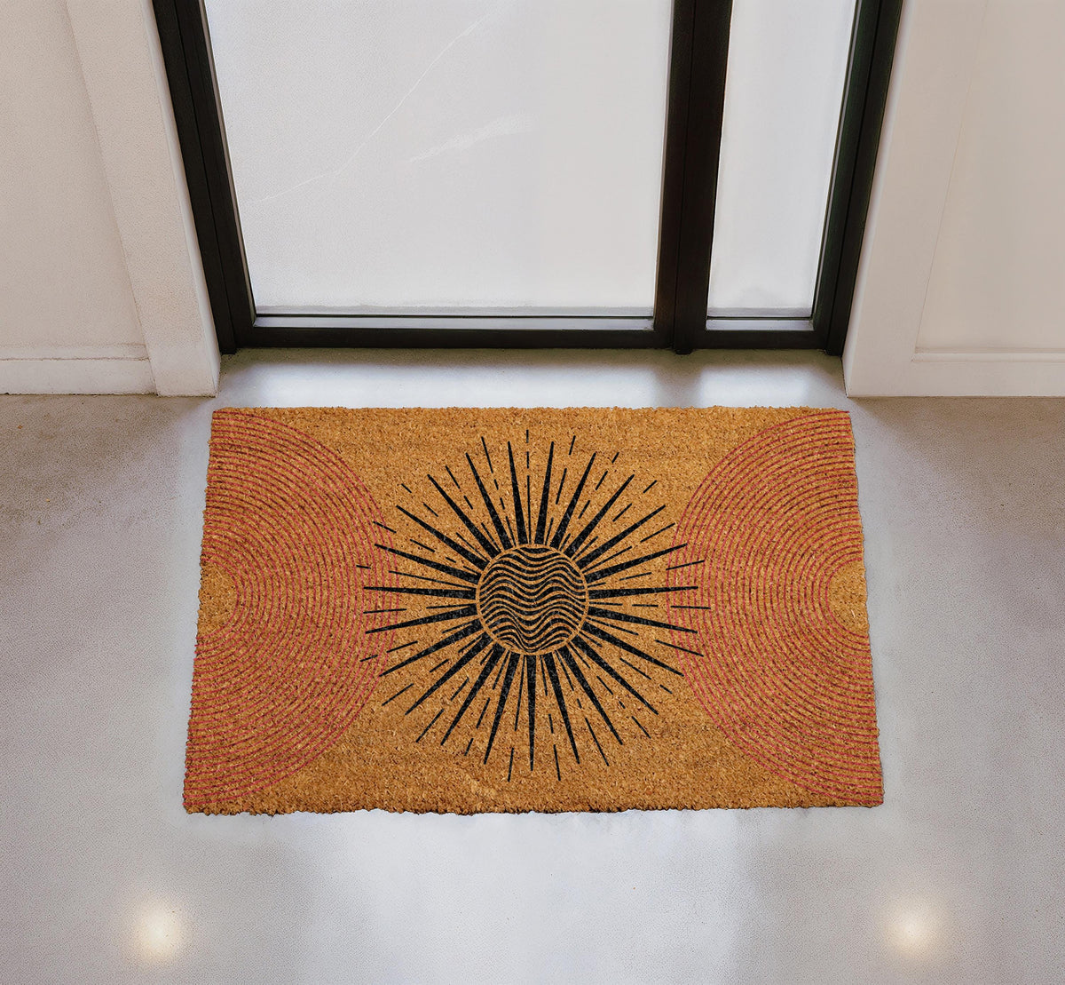 Custom Boho Sunburst Doormat, Celestial Welcome Mat, Mid-Century Modern Rug