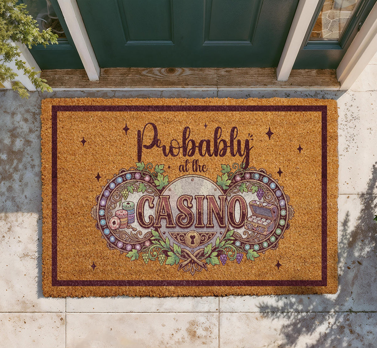 Probably At The Casino Doormat, Personalized Coir Welcome Mat, Gambling Themed Entryway Rug