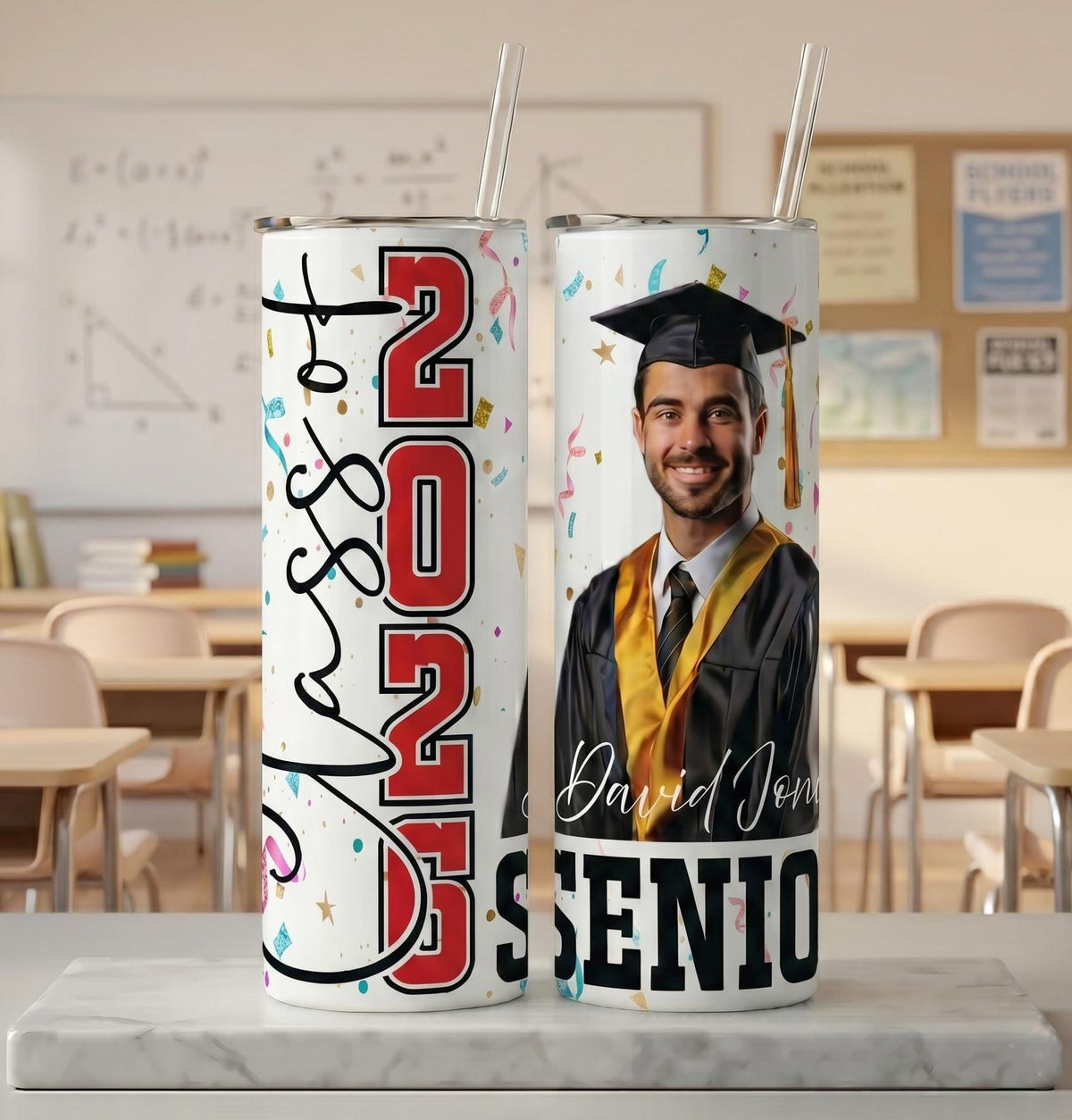 Personalized Senior Class of 2026 Tumbler, Custom Graduation Cup, College Grad Skinny Mug