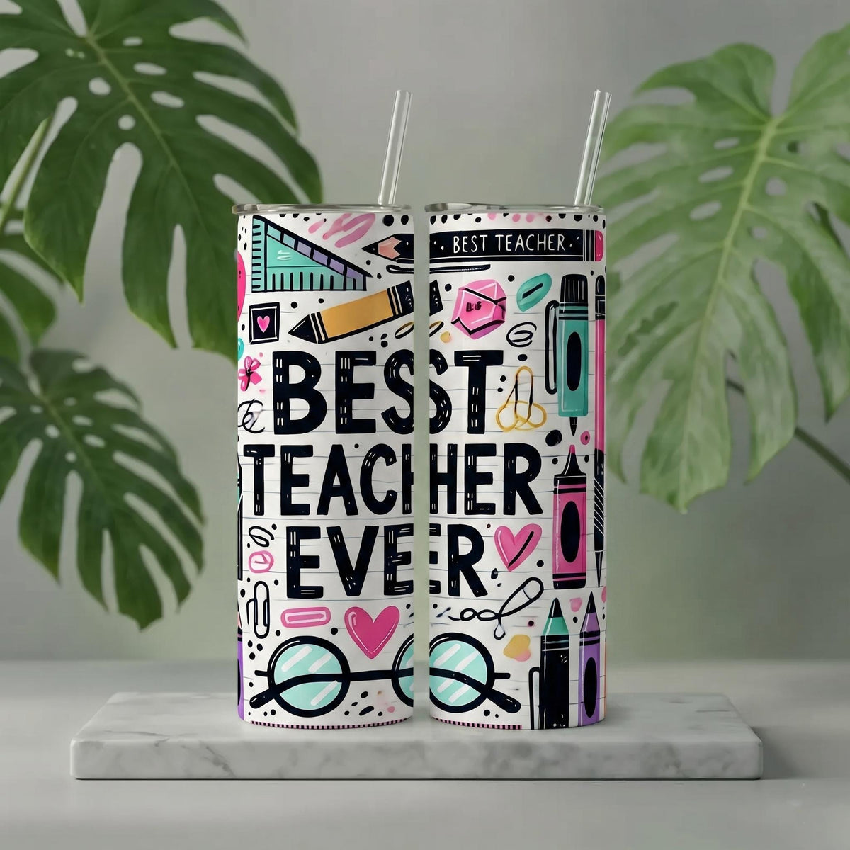 Teacher Ever 20oz Skinny Tumbler, Personalized Teacher Appreciation Travel Mug