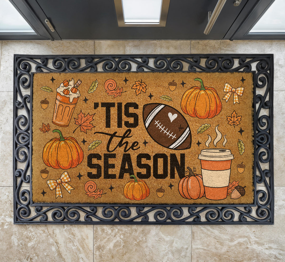 Tis the Season Fall Coir Doormat, Football and Pumpkin Season Welcome Mat