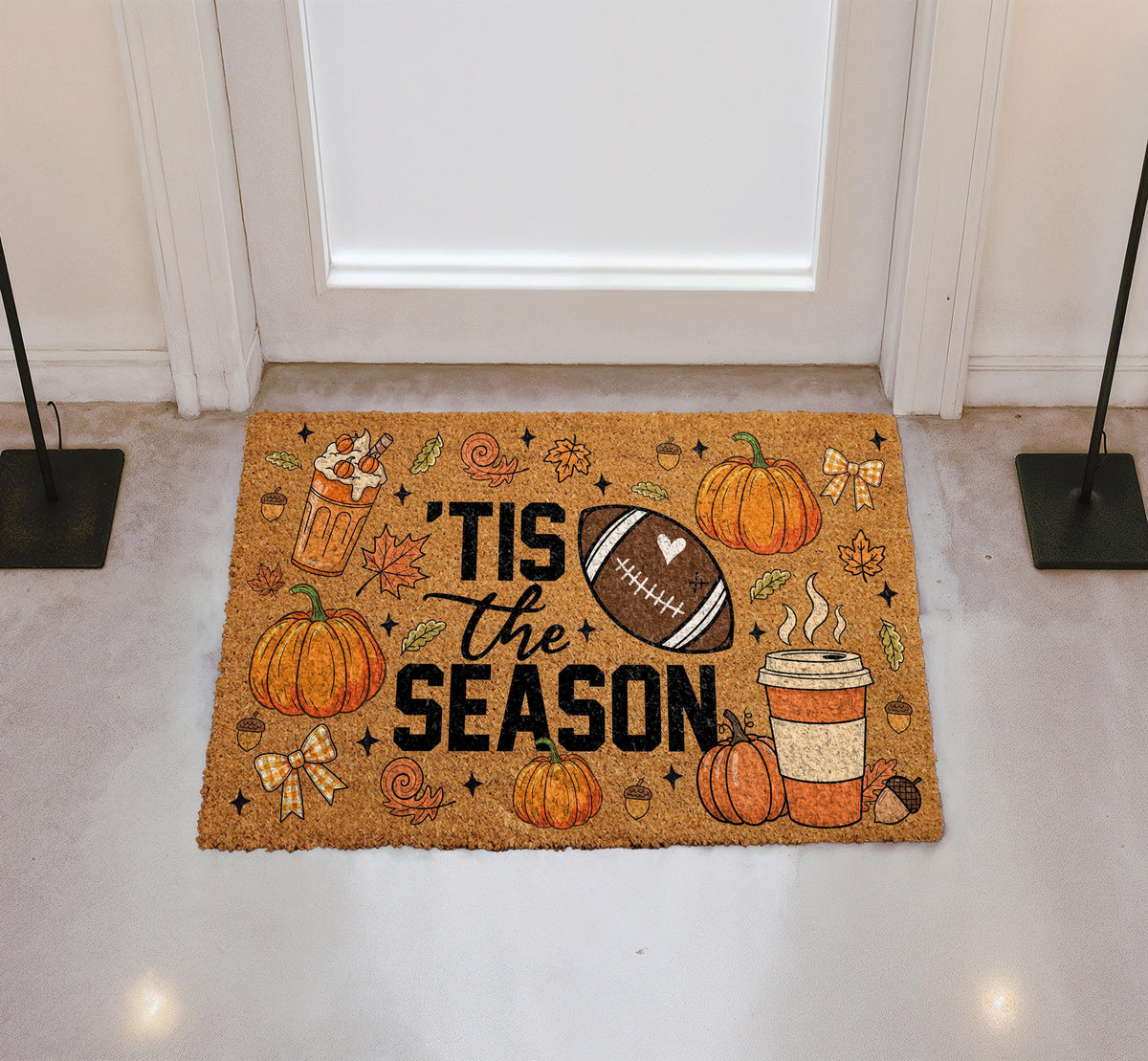 Tis the Season Fall Coir Doormat, Football and Pumpkin Season Welcome Mat