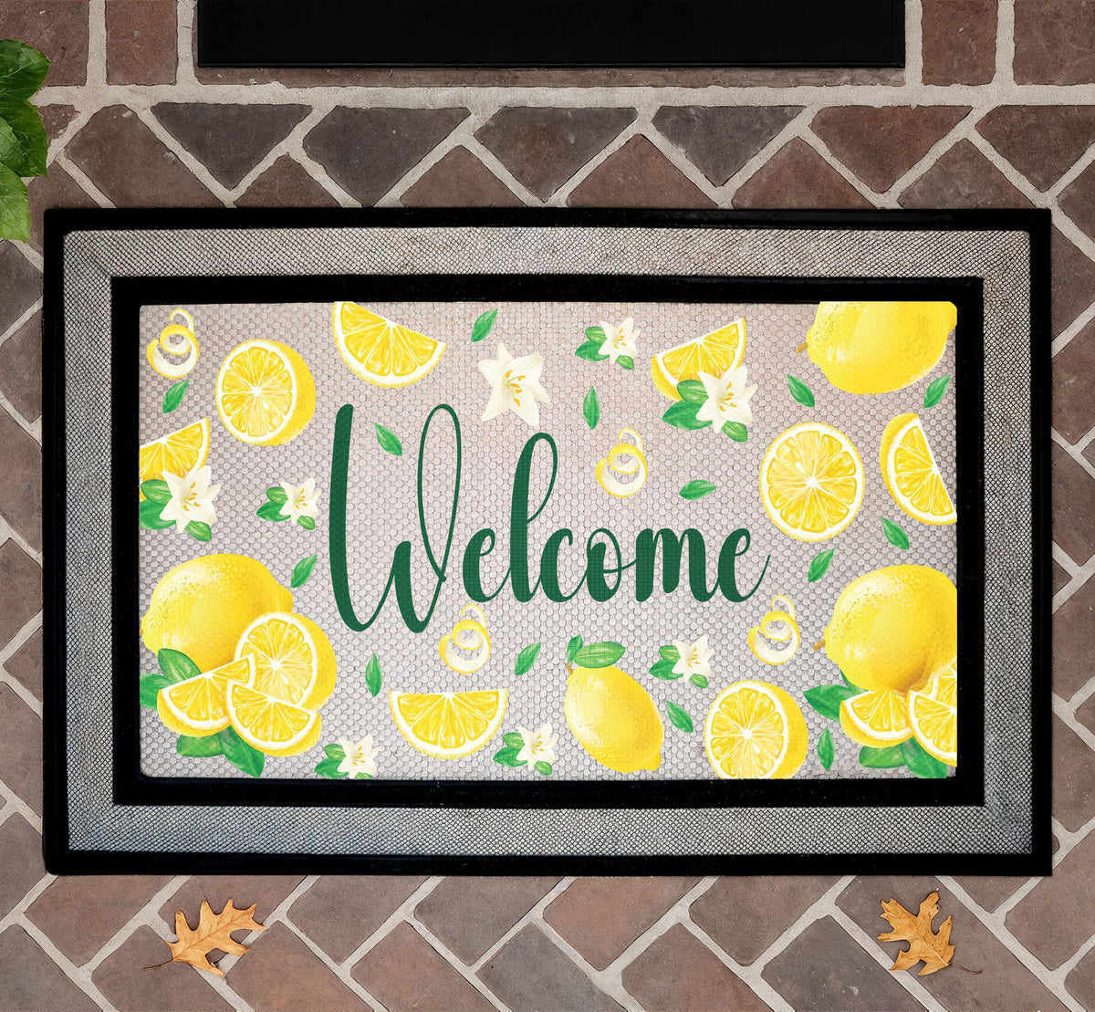 Lemon Blossom Spring Welcome Mat, Summer Citrus Heavy Duty Doormat