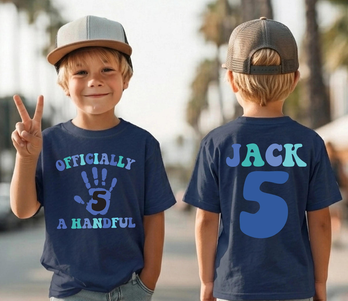 5th Birthday Boy Shirt, Officially a Handful Birthday Tee, Fifth Birthday Party Gift
