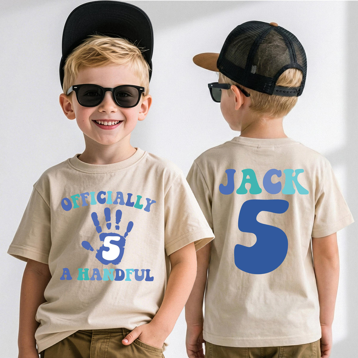 5th Birthday Boy Shirt, Officially a Handful Birthday Tee, Fifth Birthday Party Gift