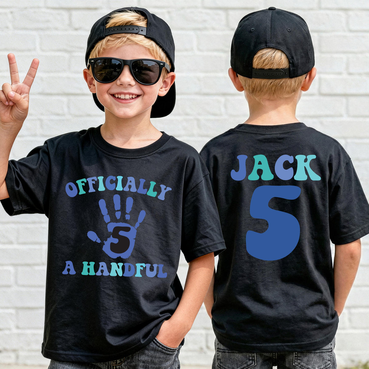 5th Birthday Boy Shirt, Officially a Handful Birthday Tee, Fifth Birthday Party Gift