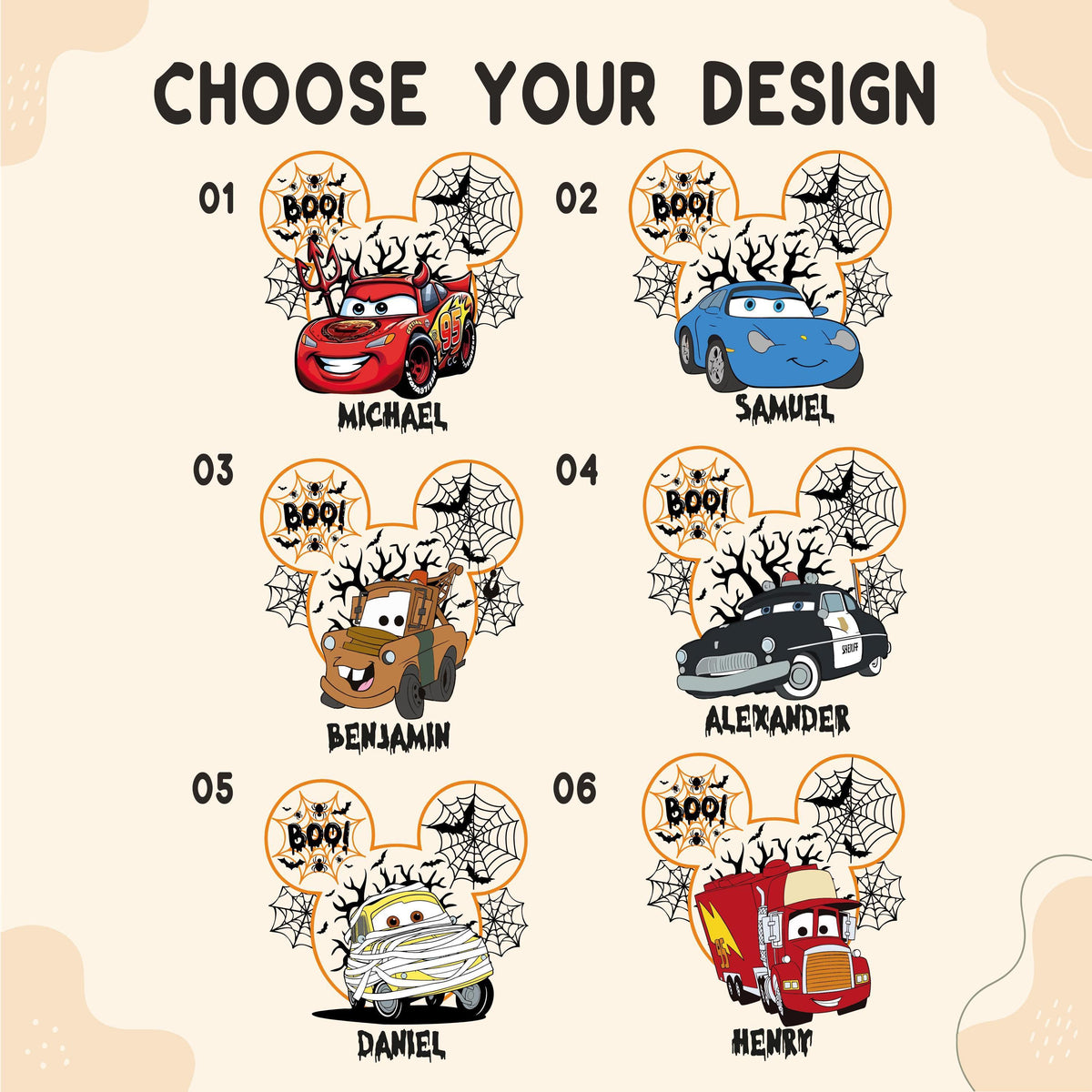 Custom Name Spooky Car Cartoon Design Candy Bag, Personalized BOO! Race Car Theme Halloween Bag