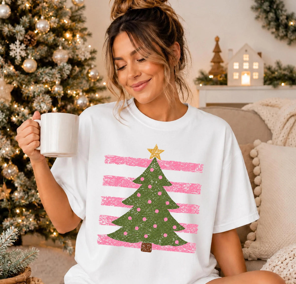 Preppy Christmas Tree Comfort Colors® Shirt, Merry Christmas Tee, Women Holiday Gift