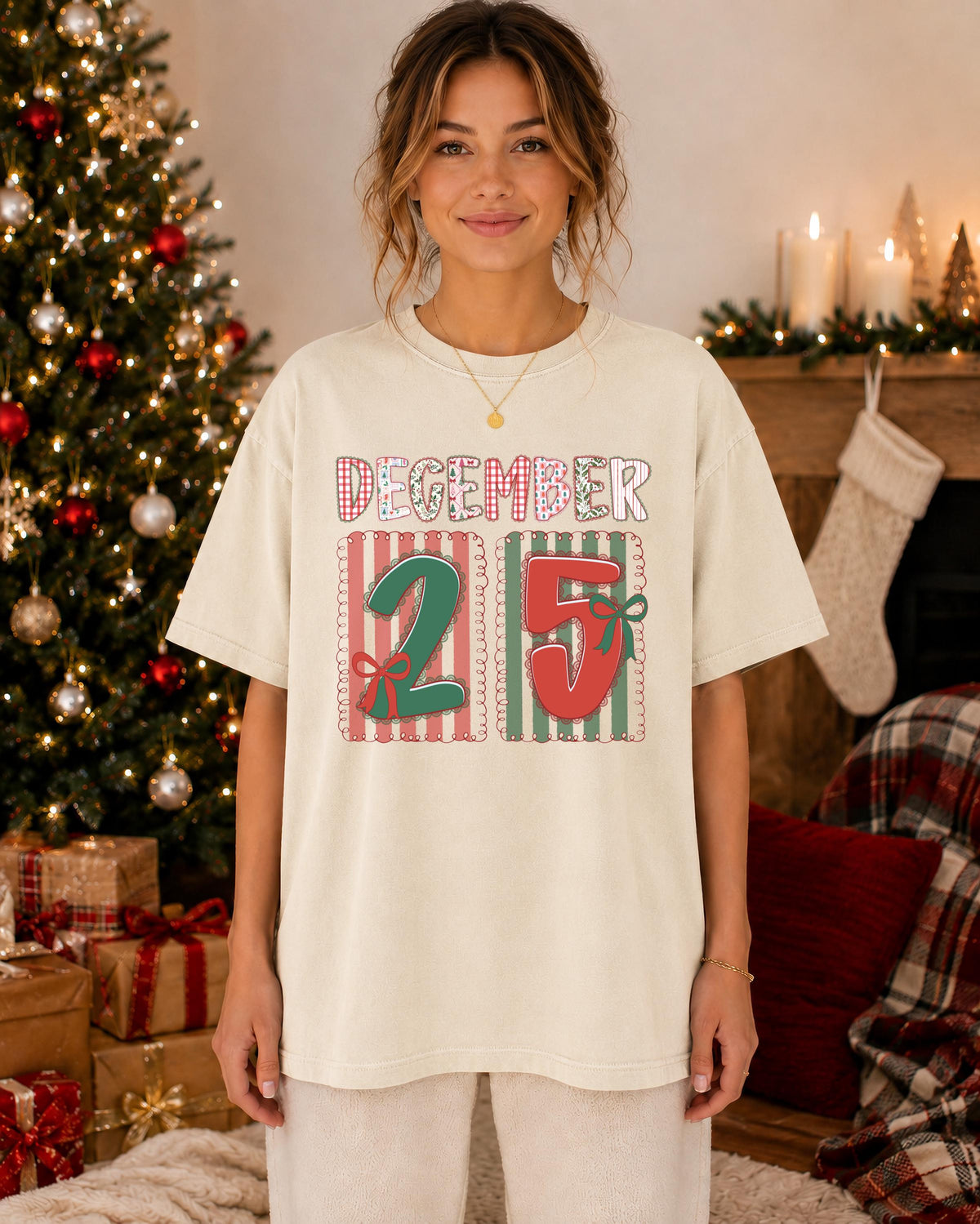 December 25 Comfort Colors® Shirt, Coquette Bow Xmas Season Tee, Women Holiday Gift
