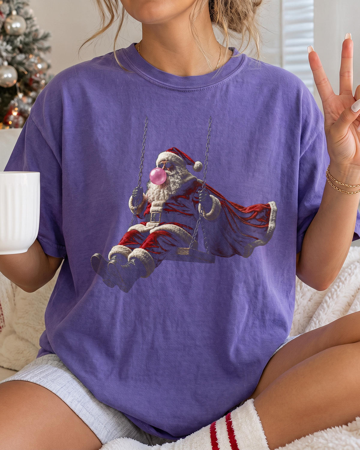 Blowing Bubble Santa Claus Comfort Colors® T-Shirt, Funny Santa Tee, Merry Christmas Gift
