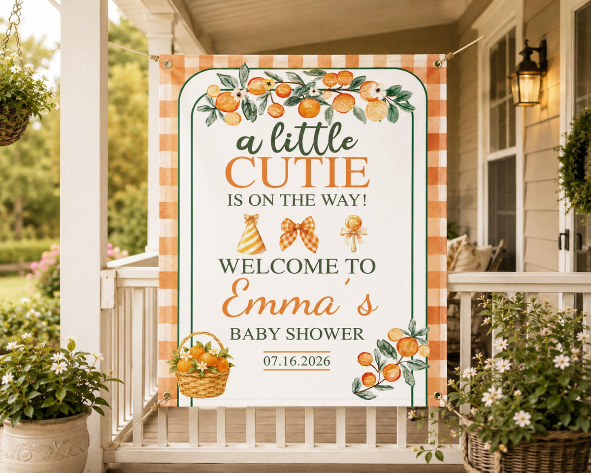 Orange Citrus Baby Shower Banner, Welcome Little Cutie Backdrop