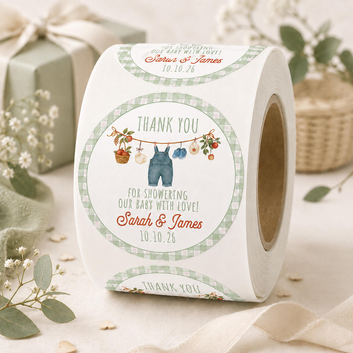 Personalized Farmer Baby Shower Stickers, Country Theme Favor Labels
