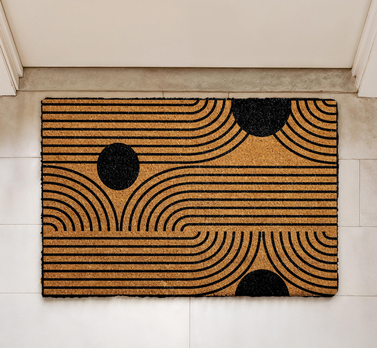 Modern Abstract Entryway Mat, Geometric Coco Doormat, Minimalist Lines Welcome Mat
