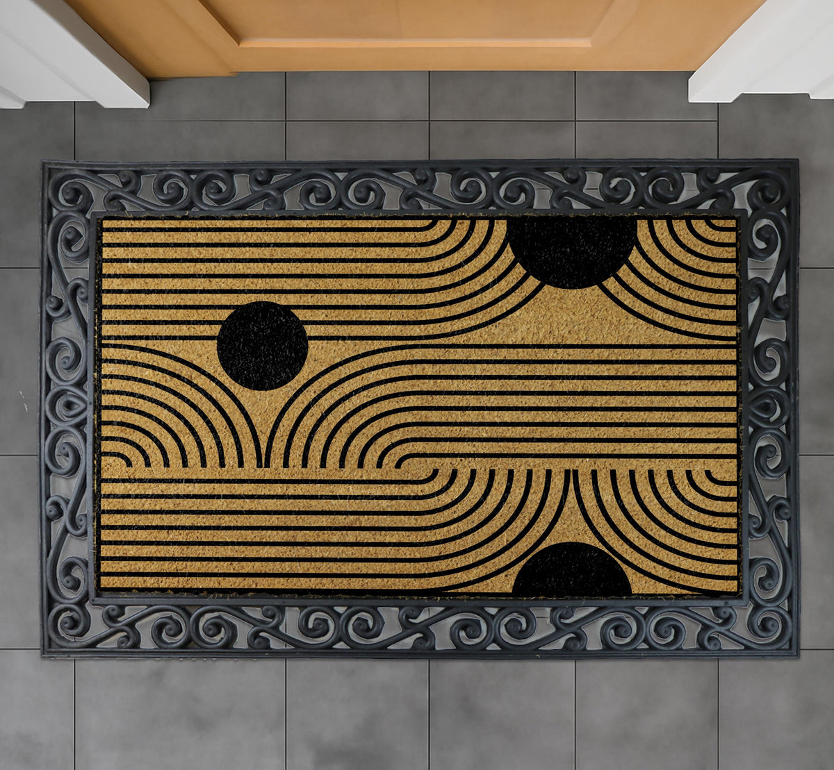 Modern Abstract Entryway Mat, Geometric Coco Doormat, Minimalist Lines Welcome Mat