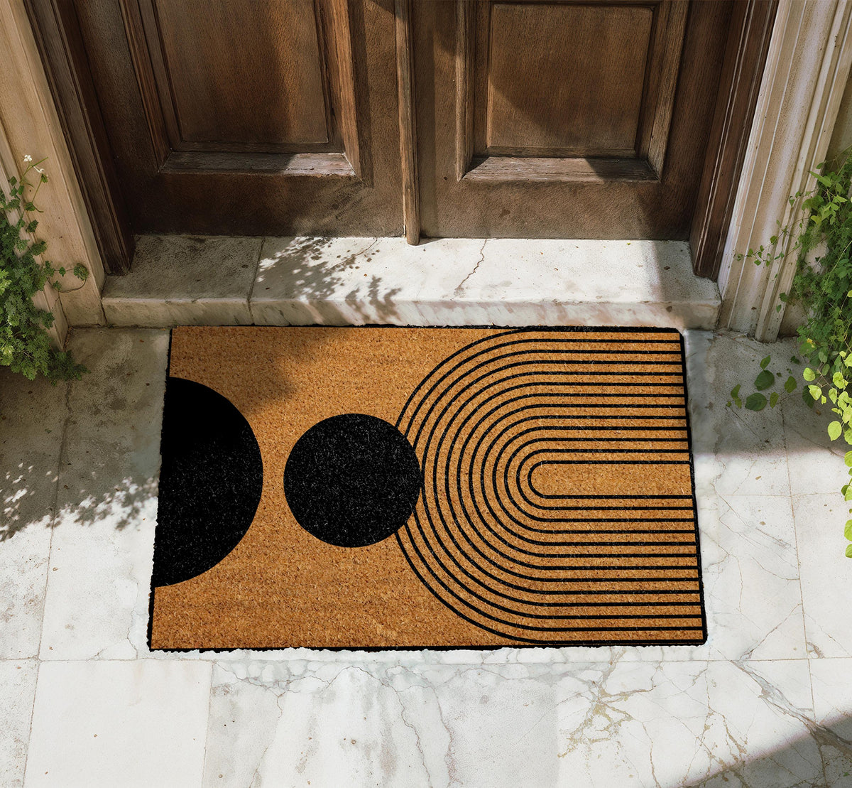 Modern Abstract Entryway Mat, Geometric Coco Doormat, Minimalist Lines Welcome Mat