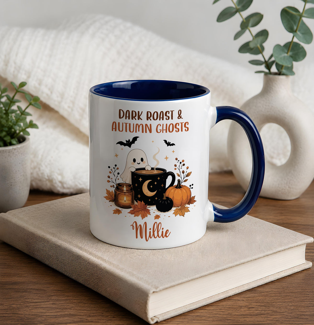 Personalized Boho Pumpkin Season Coffee Mug, Custom Spooky Autumn Cup