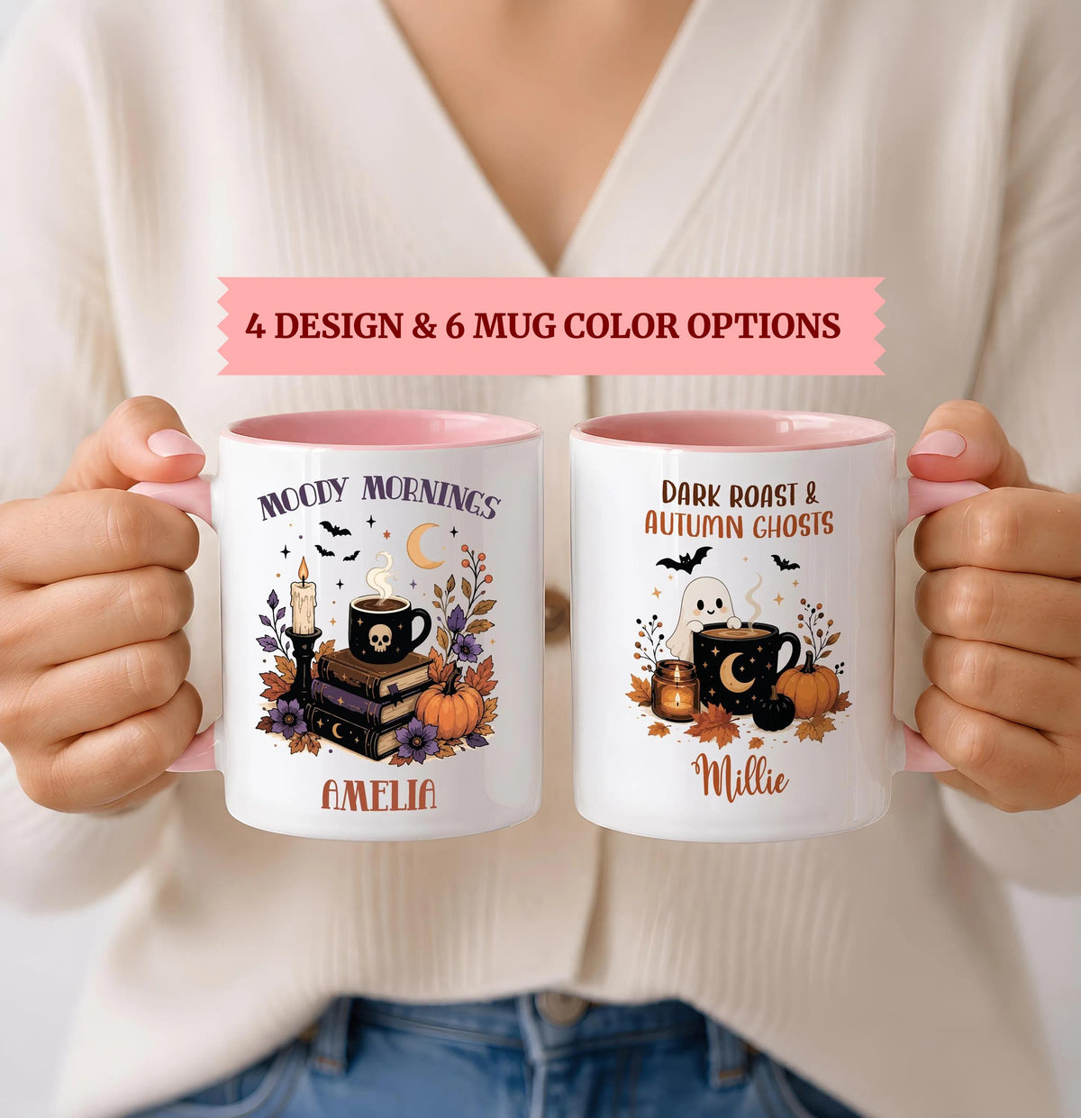 Personalized Moody Mornings Coffee Cup, Custom Spooky Pumpkin Season Mug