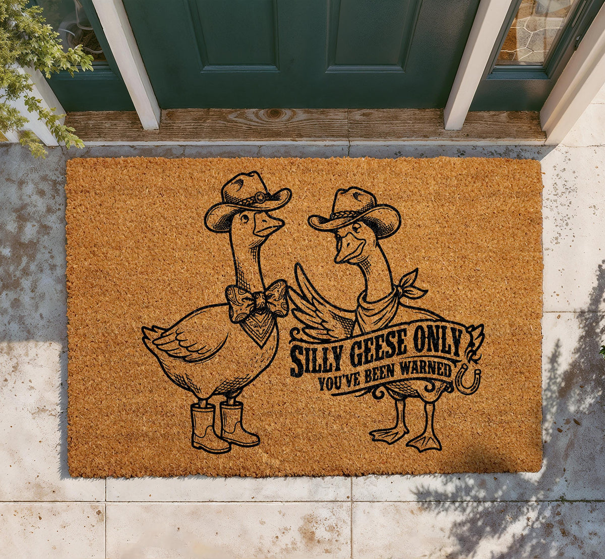 Silly Geese Only Doormat, Cowboy Theme Coir Mat, Rustic Farmhouse Welcome Rug