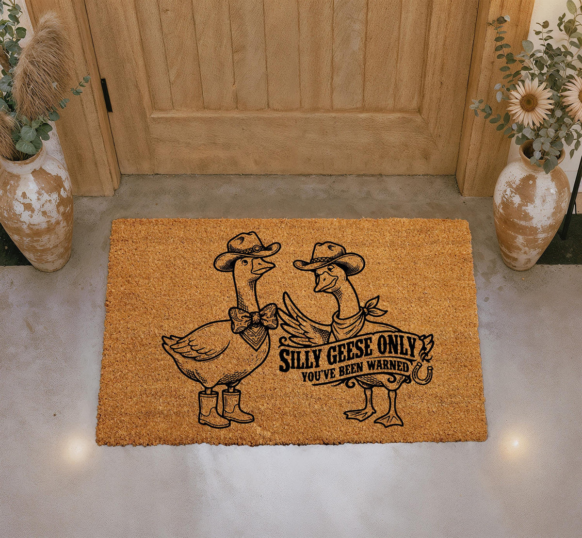 Silly Geese Only Doormat, Cowboy Theme Coir Mat, Rustic Farmhouse Welcome Rug