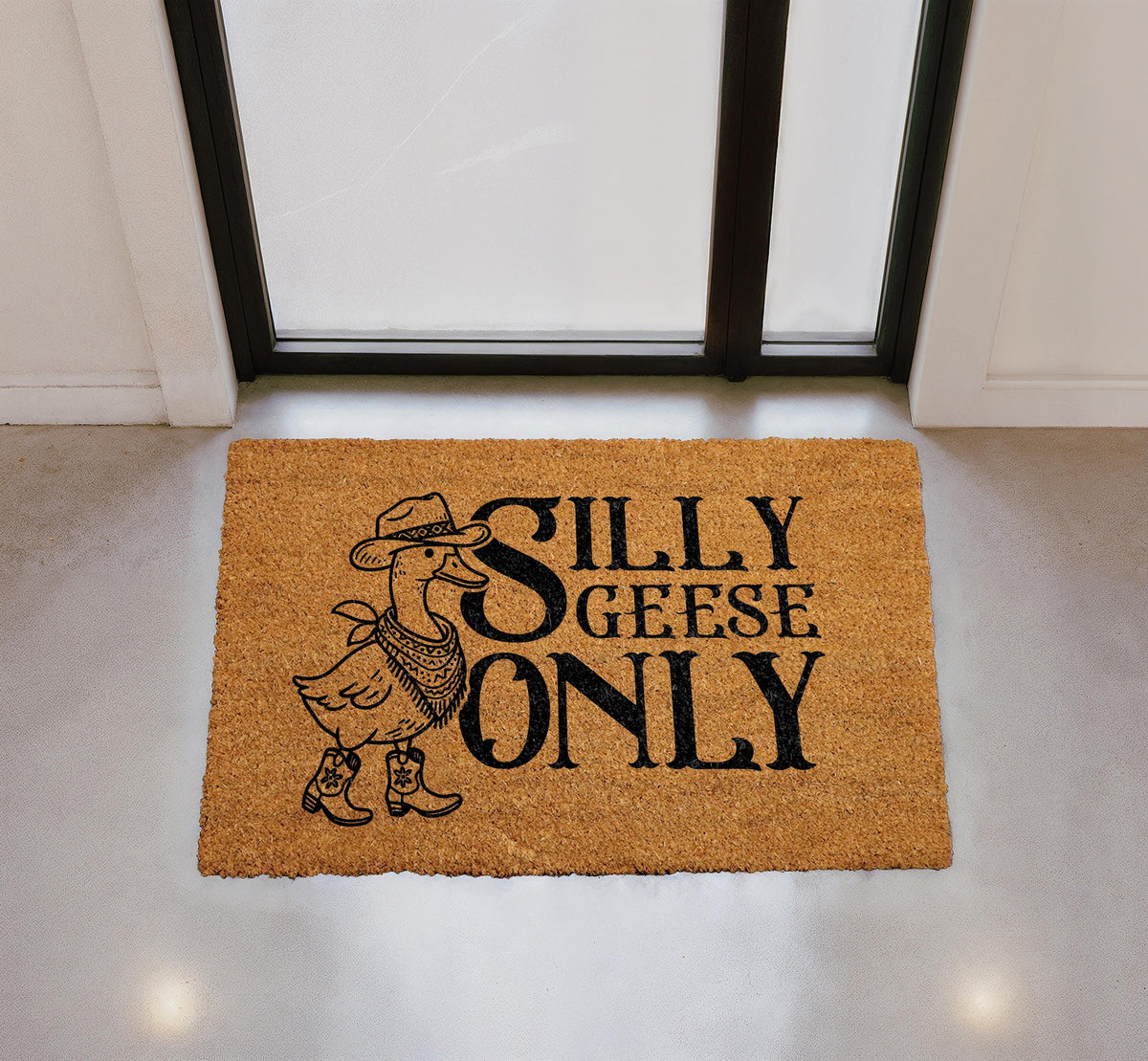 Silly Geese Only Doormat, Cowboy Theme Coir Mat, Rustic Farmhouse Welcome Rug