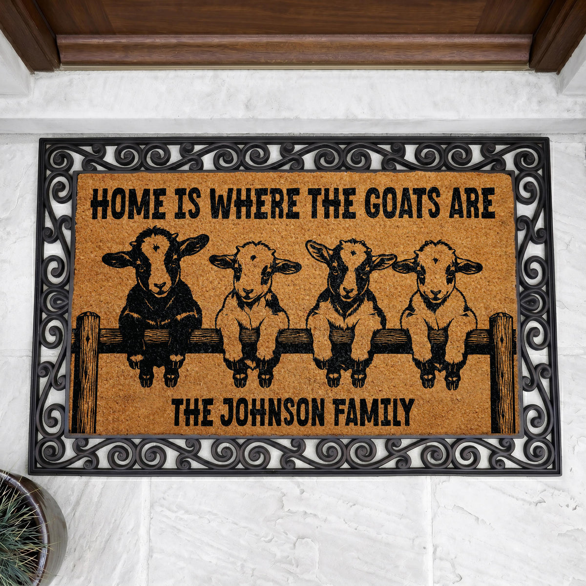 Personalized Goat Family Coir Doormat