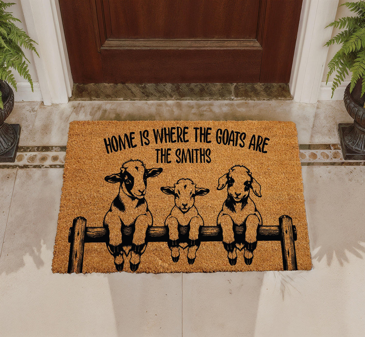 Personalized Goat Family Coir Doormat