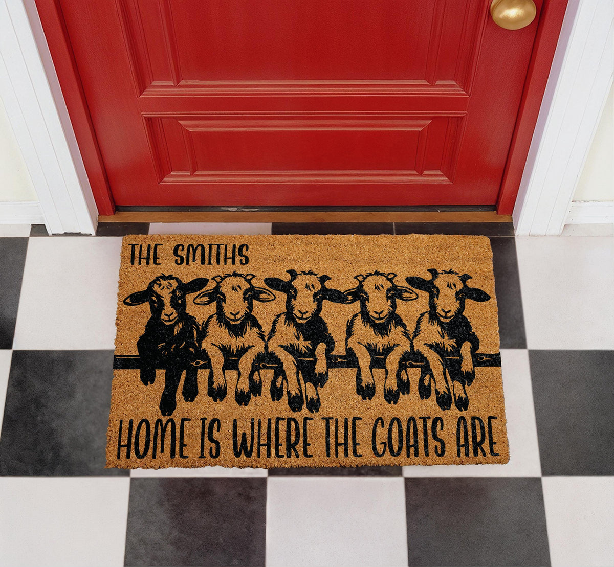 Personalized Goat Family Coir Doormat