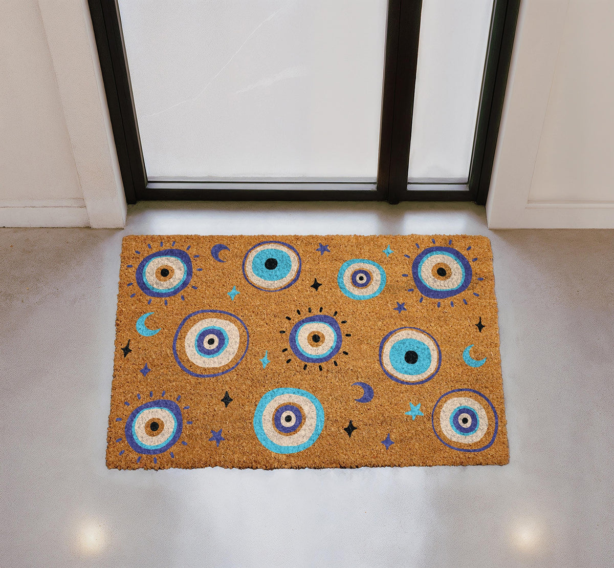 Custom Evil Eye Family Name Doormat, Celestial Moons Stars Welcome Mat (Coir)