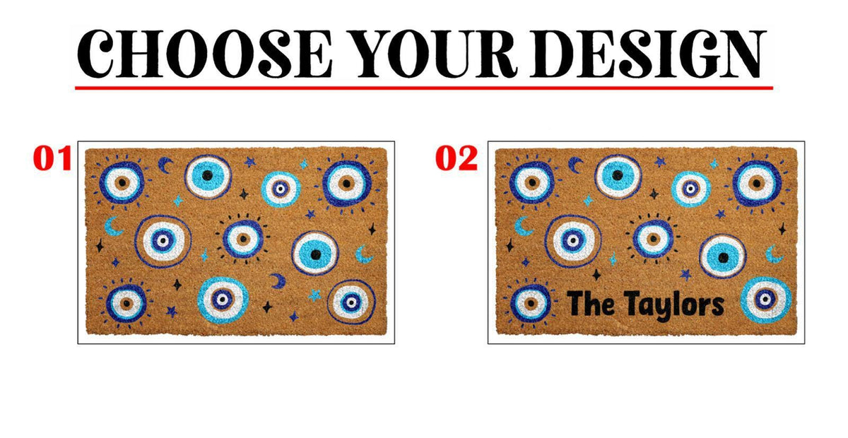 Custom Evil Eye Family Name Doormat, Celestial Moons Stars Welcome Mat (Coir)