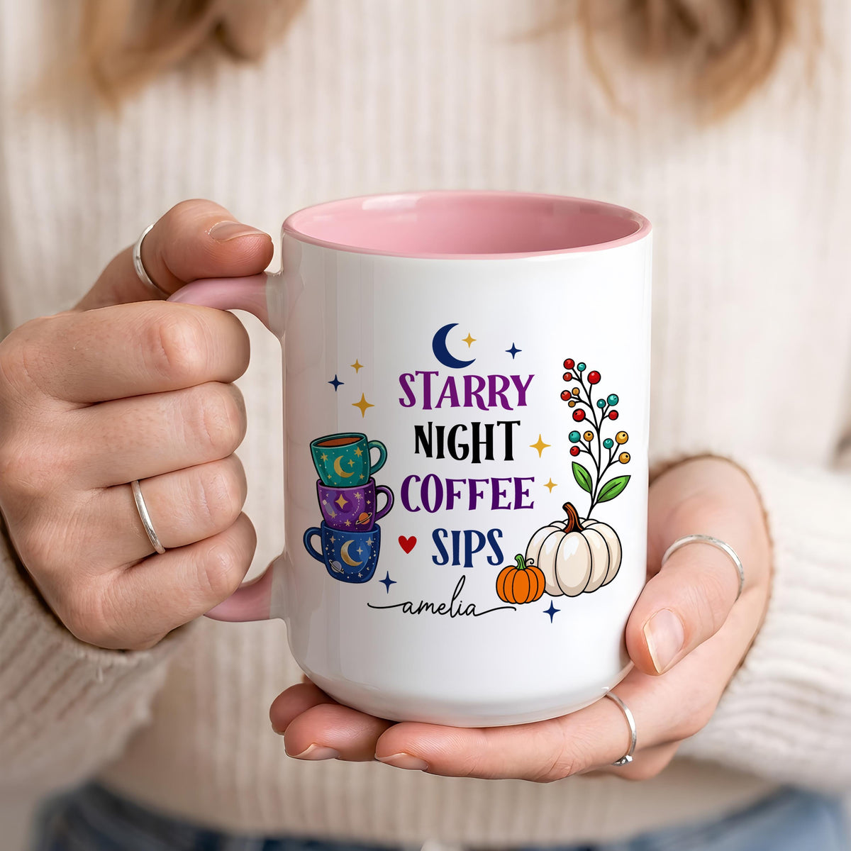 Personalized Cozy Pumpkin Season Coffee Mug, Custom Name Halloween Reader Ceramic Cup