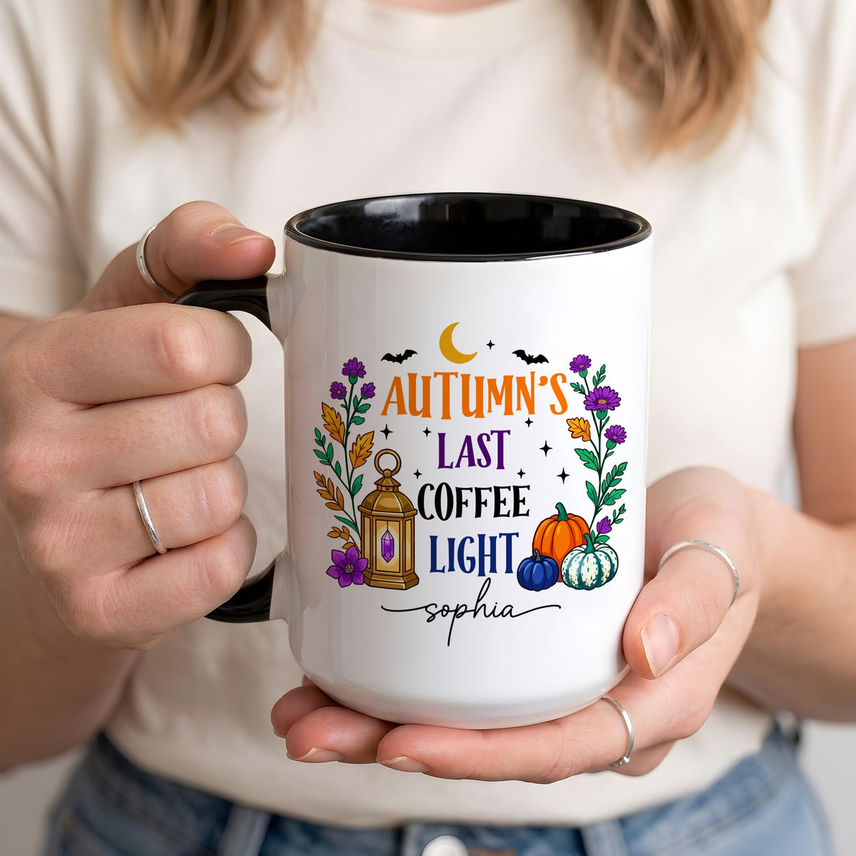 Personalized Cozy Pumpkin Season Coffee Mug, Custom Name Halloween Reader Ceramic Cup
