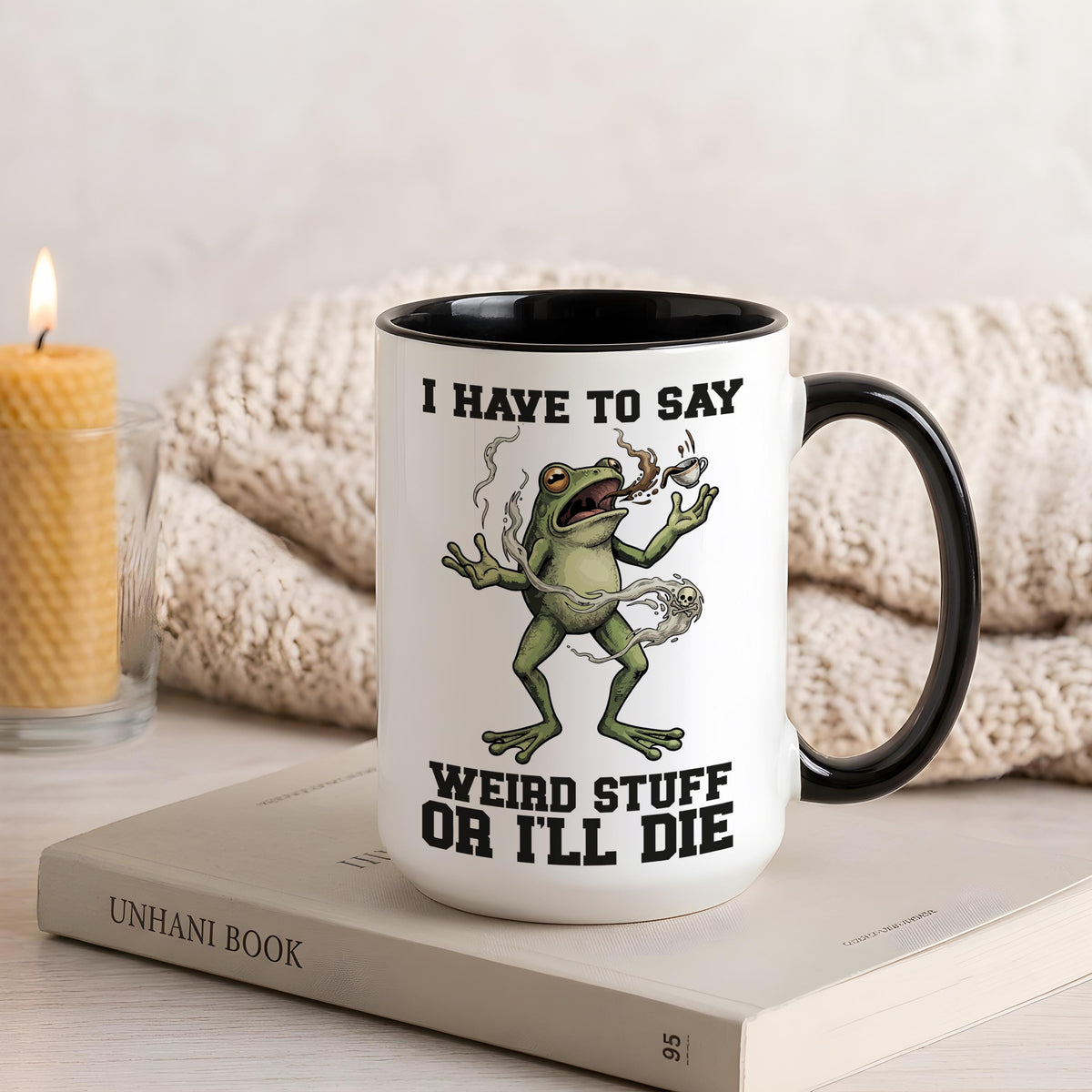 I Have To Say Weird Stuff Or I'll Die Mug, Funny Frog Coffee Cup, Quirky Animal Lover Gift